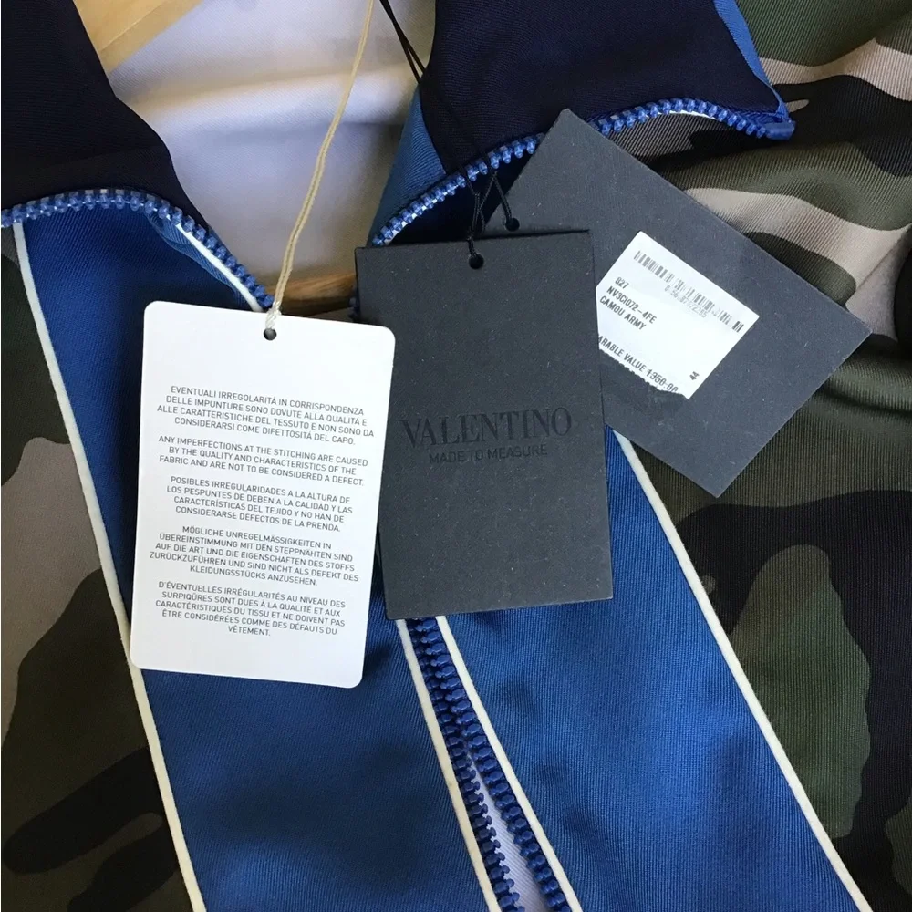 Valentino NWT Camo Jacket with Blue‎ Contrast Detailing Full Zip Army
